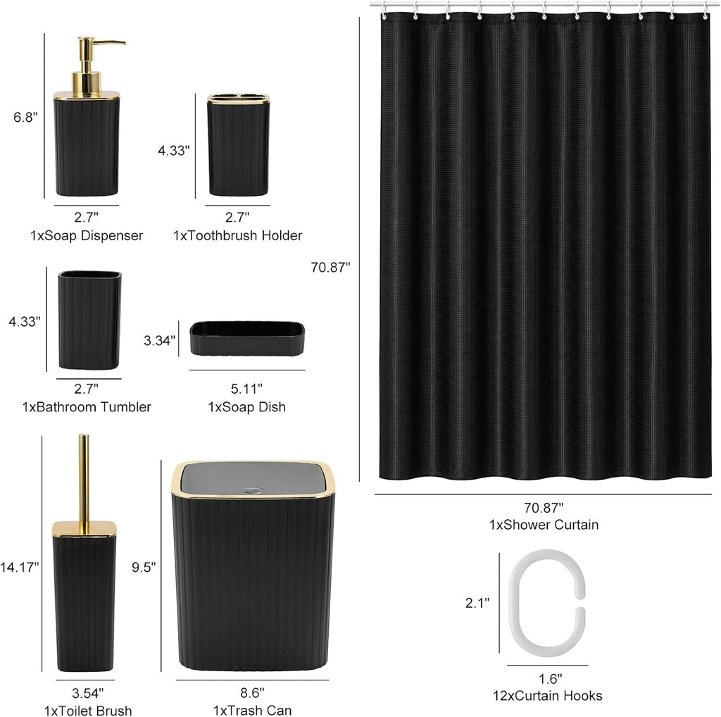 19PCS Bathroom Accessories Set, Black and Gold Bathroom Set for Modern Home