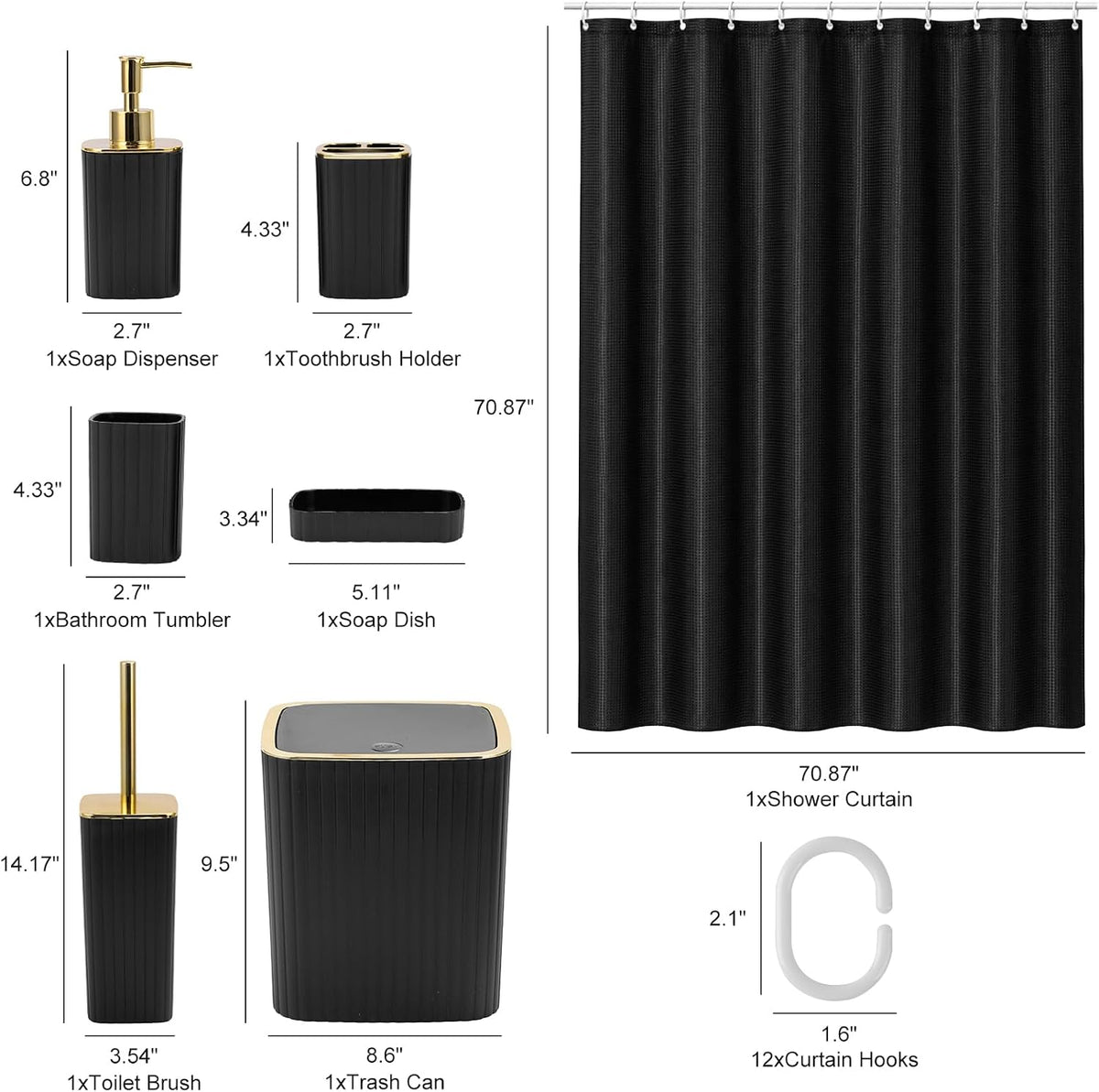 19PCS Bathroom Accessories Set, Black and Gold Bathroom Set for Modern Home