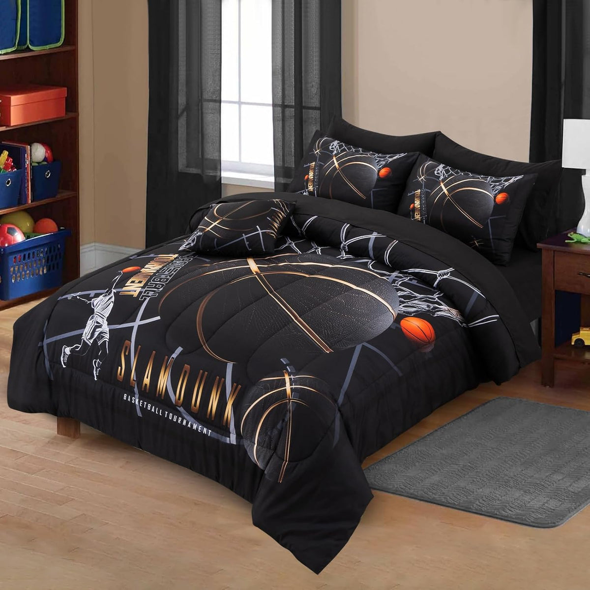 A Nice Night Basketball Bedding Twin 6pc Comforter Sets for Kids Teen Boy