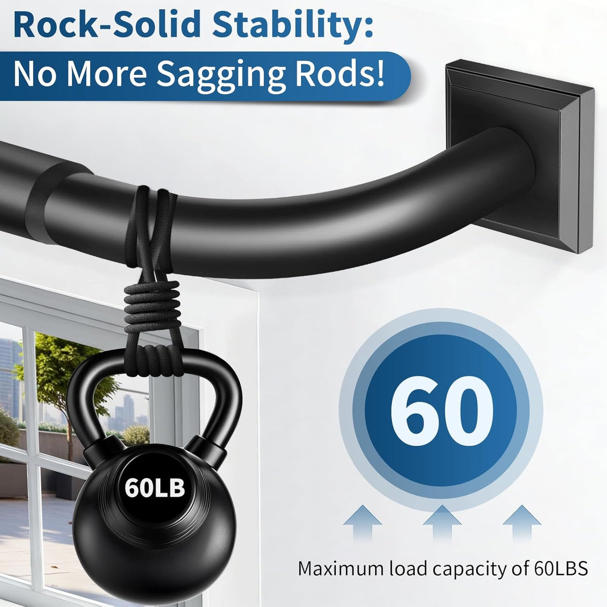 Black Curtain Rods for Windows 28-48Inch Heavy Duty French Return Rod, Wrap Around Blackout Curtain Rods, Adjustable Room Darkening Drapery Rod for Bedroom, Living Room, Sliding Door & Outdoor Patio