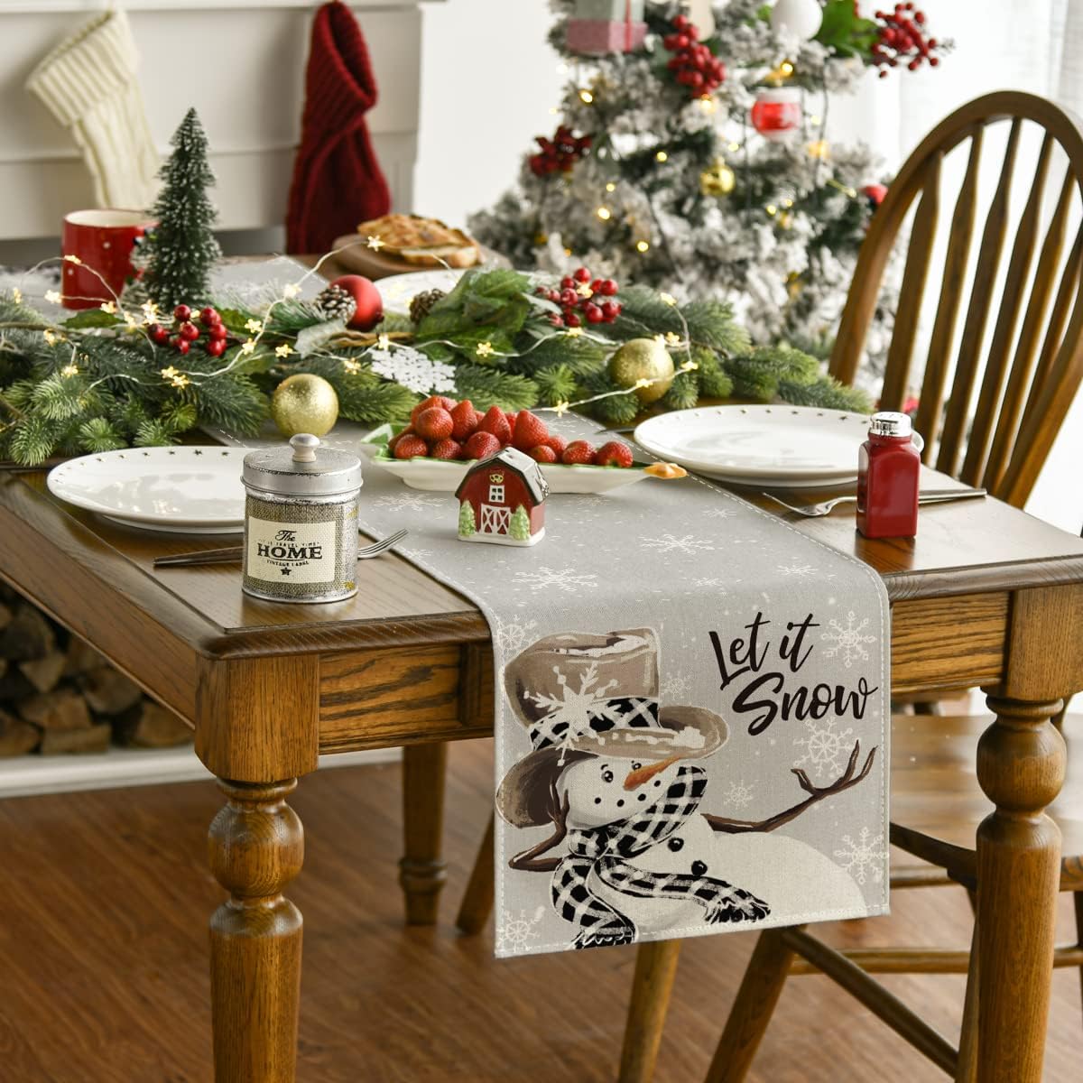 Artoid Mode Grey Snowman Winter Table Runner Home Party Decor 13x90 Inch