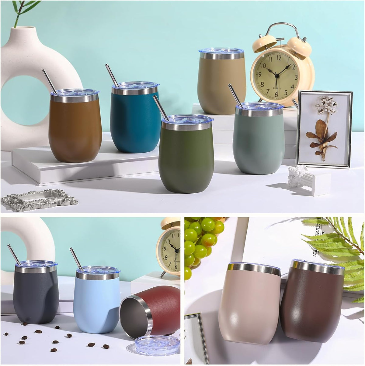 Sieral 40 Pack Insulated Wine Tumblers Bulk 12oz, Dark Color