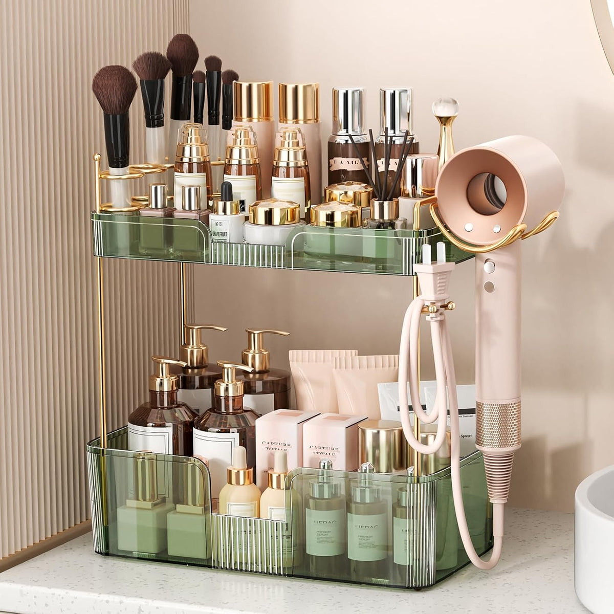 Bathroom Counter Organizer Makeup Organizer Countertop with Brush Holder