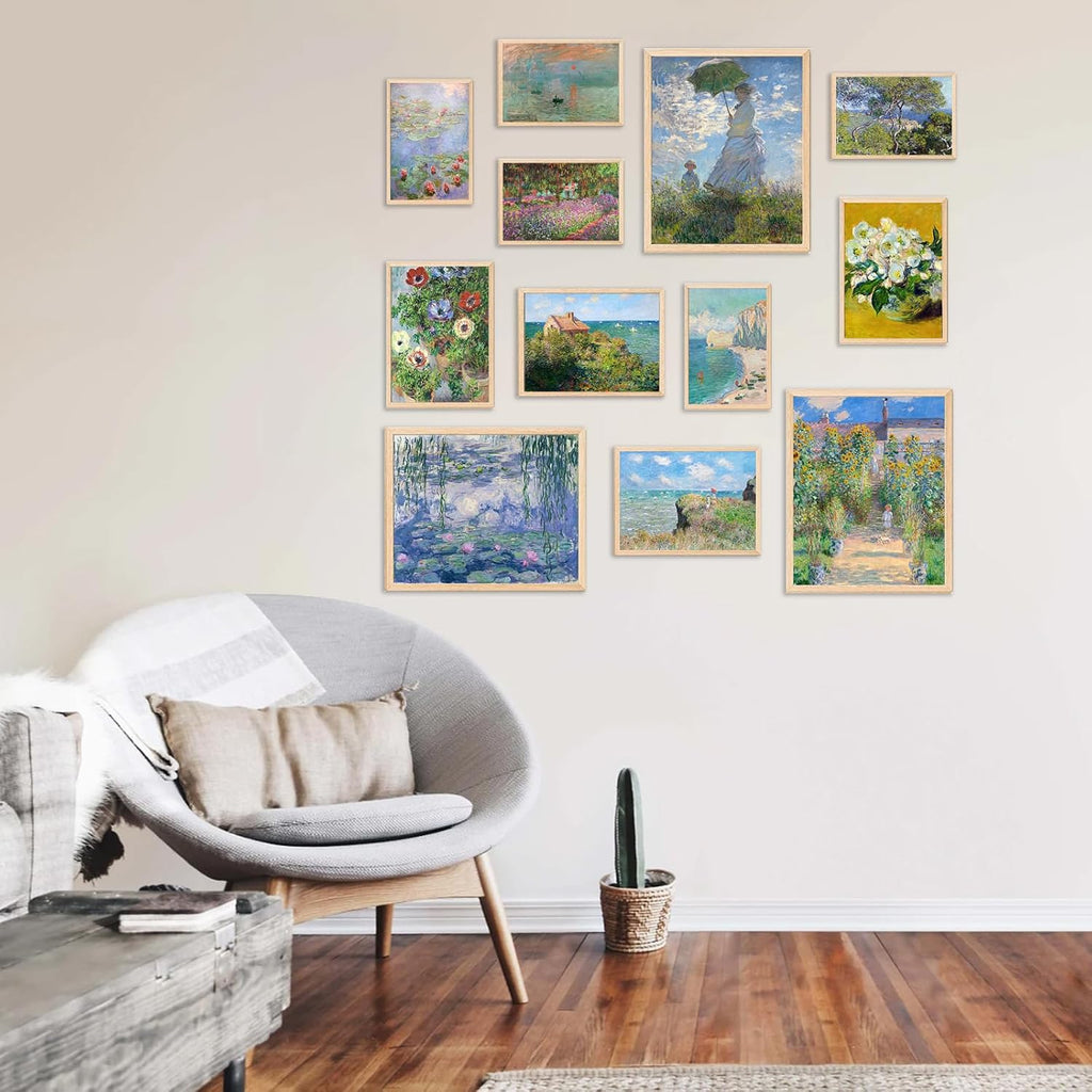KBKBART Claude Monet Eclectic Wall Art, Monet Prints for Wall Decor, Eclectic Home Decor Canvas Impressionist Painting, Monet Water Lilies Exhibition Poster for Room Aesthetic, Classic Monet Gallery Art Prints Maximalist Decor - UNFRAMED