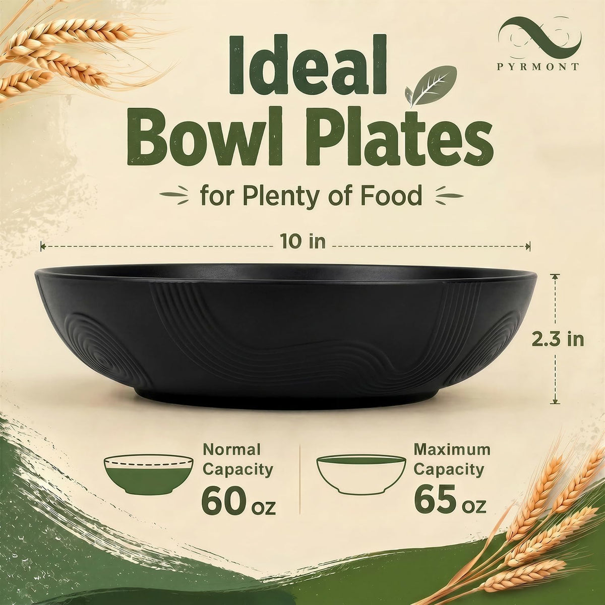 PYRMONT Black Serving Bowls 65 Oz Large Wheat Straw Pasta Bowls(6pcs)