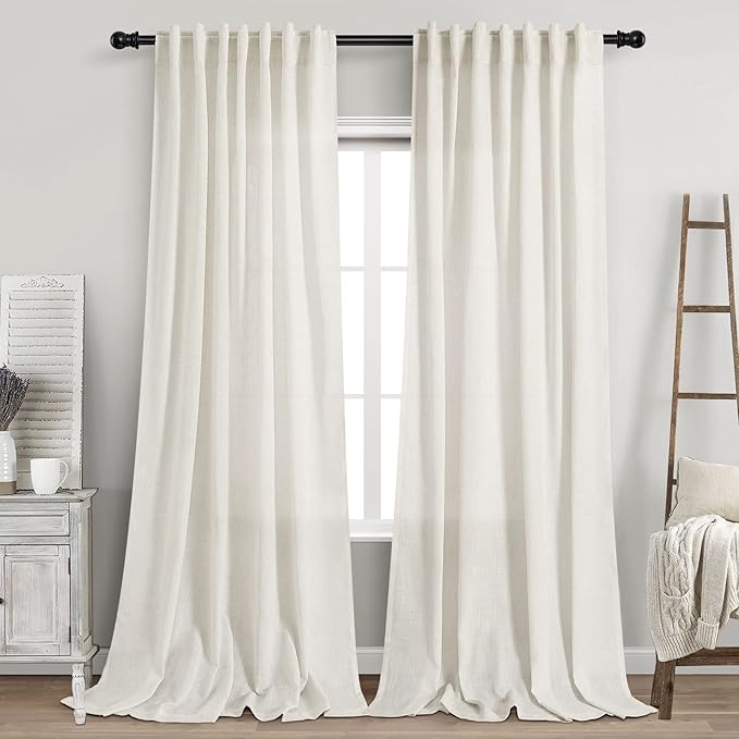 2 Panels Set Cream Linen Curtains 105 inches Long by Nanspring