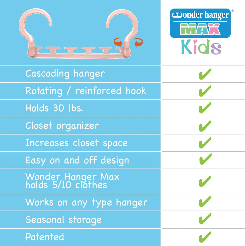 Max Space Saving Hangers, 10-Pack, 360° Hooks, Pastel Pink