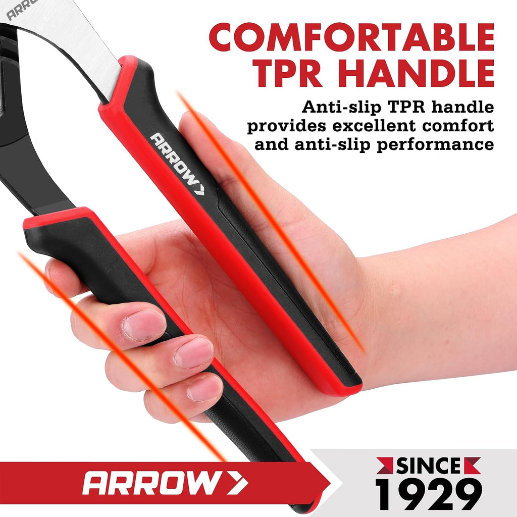 ARROW 12-Inch Groove Joint Pliers, Adjustable Water Pump Pliers with TPR Handle, High Carbon Steel Tongue and Groove Plier for Plumbing, Automotive and Household Repairs
