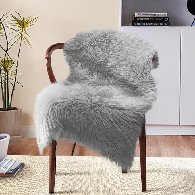 Ciicool Faux Sheepskin Rugs Soft Faux Fur Rug Grey Fluffy Chair Couch Cover by CIICOOLHomeDeco
