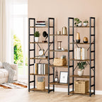 NUMENN Triple Column 5 Tier Bookshelf with 14 Adjustable Shelves, Vintage