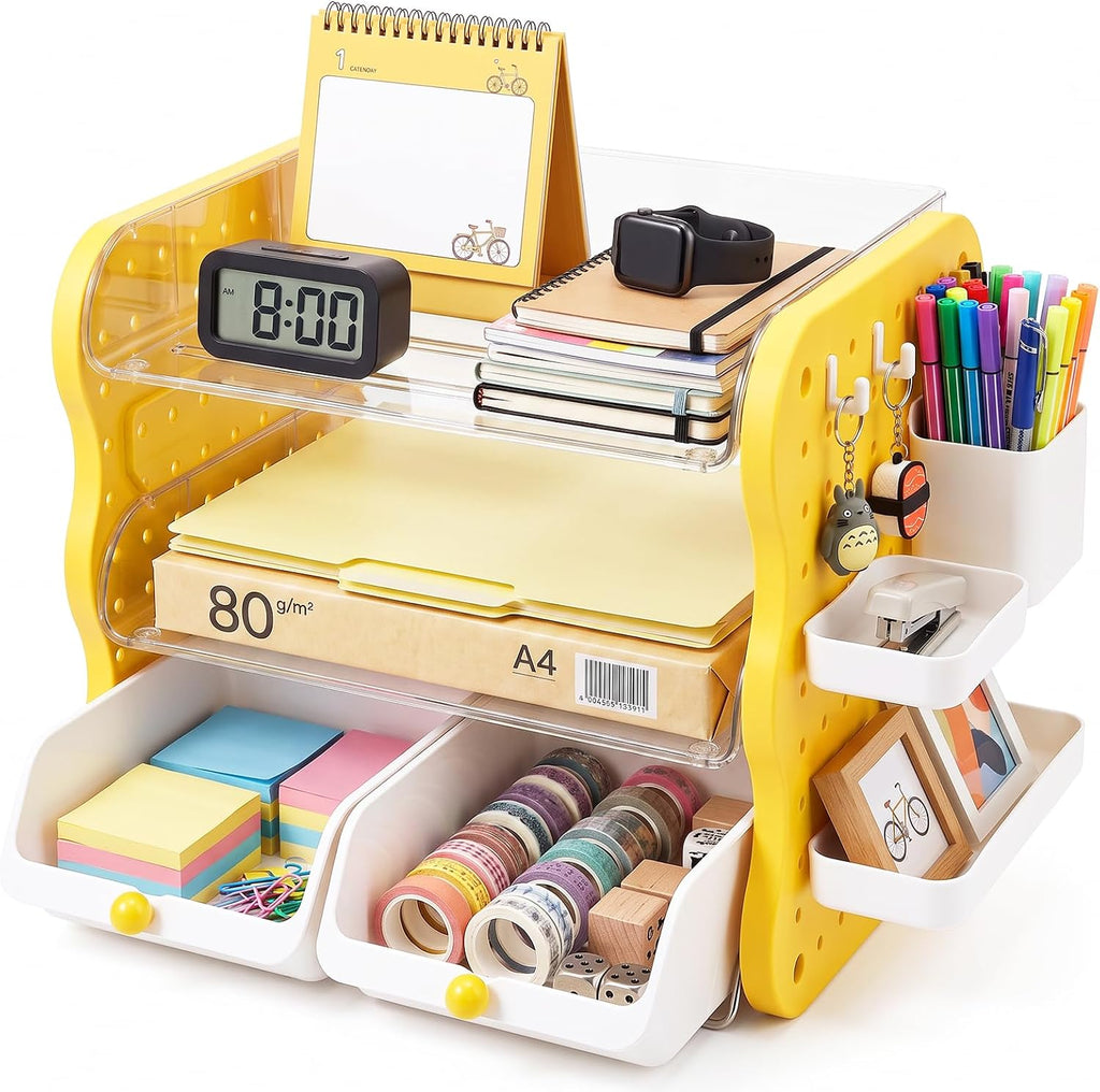 COMIX 3-Tier Paper Organizer Letter Tray, File Organizer for Desk, Yellow