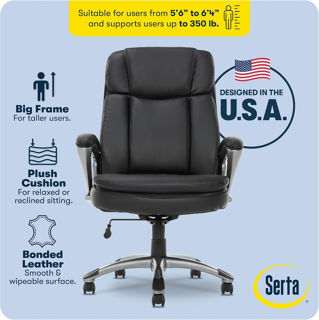 Serta Ergonomic Big and Tall Executive Office Chair Lumbar Support, Leather
