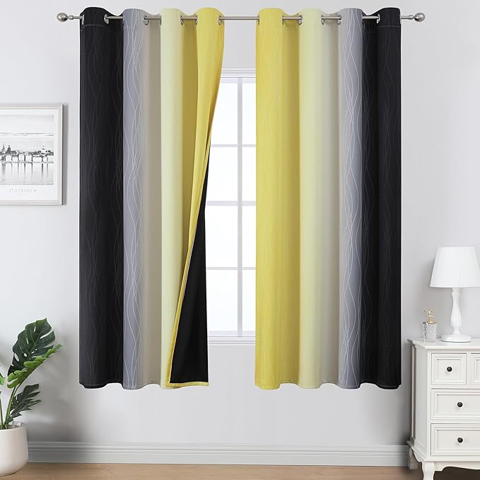 Estelar Textiler Yellow and Black Ombre Blackout Curtains by ESTELARTEXTILER