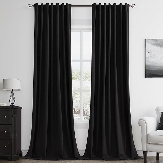 Guken Black 100% Blackout Curtains 120 Inch Length 2 Panels Set - Image 8