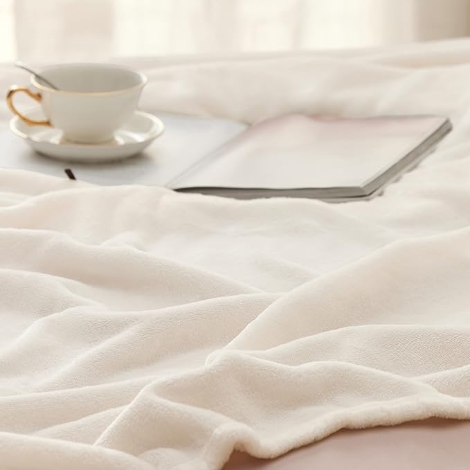 Bedsure Fleece Throw Blanket for Couch Cream - Image 3