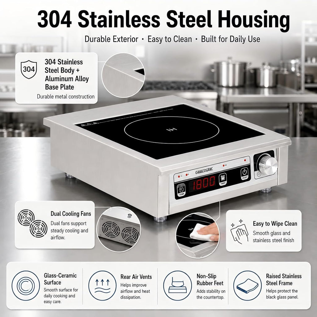 Commercial Induction Cooktop 1800W 120V, Countertop Burner