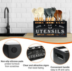 Large Black Wood Utensil Holder for Kitchen Decor Spoon Spatula Organizer