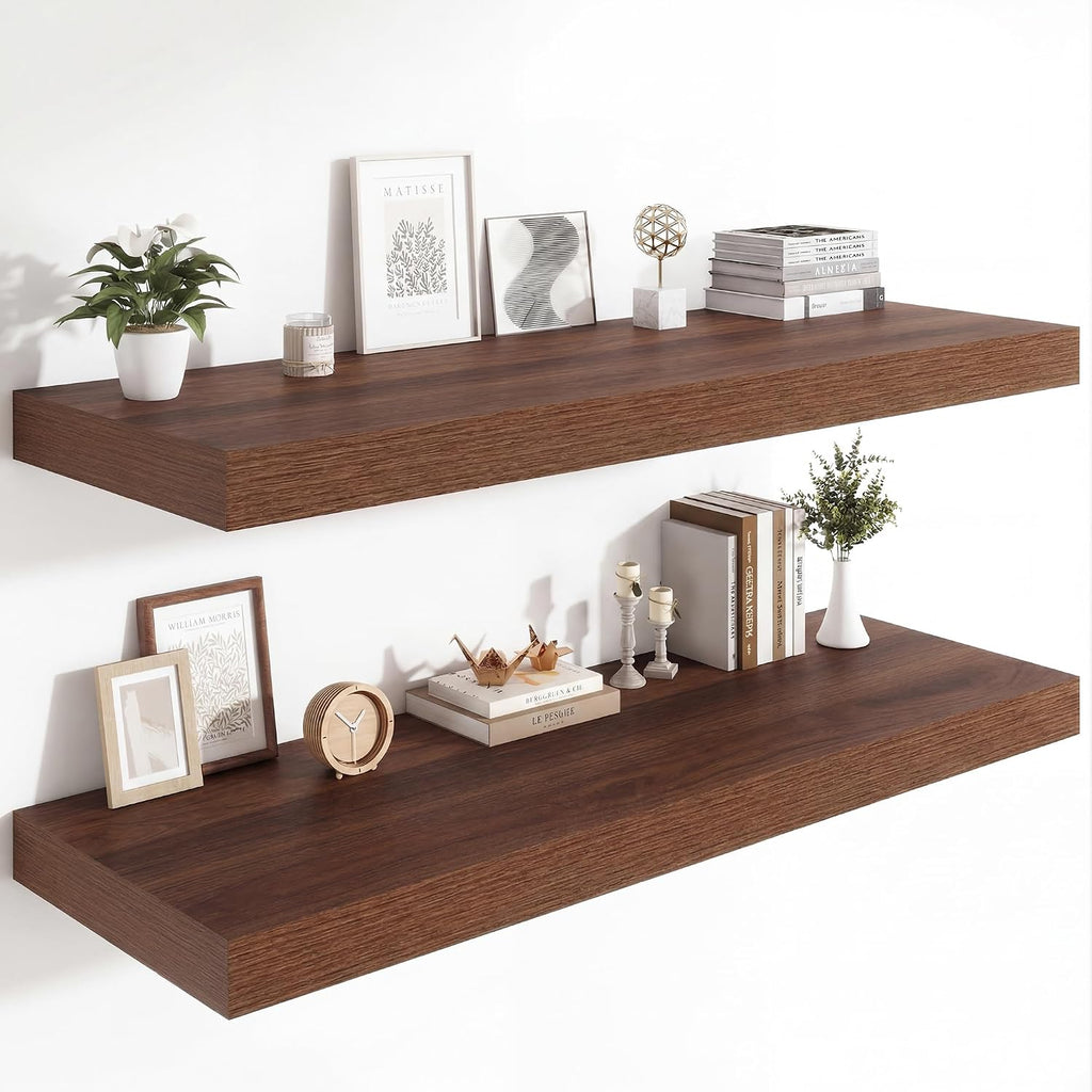 Heimlove 48 x 12 Deep Floating Shelves Wall Mounted Set of 2 Walnut