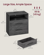 VASAGLE 23.6 Nightstands, LED Lights, Charging Station, 2 Drawers