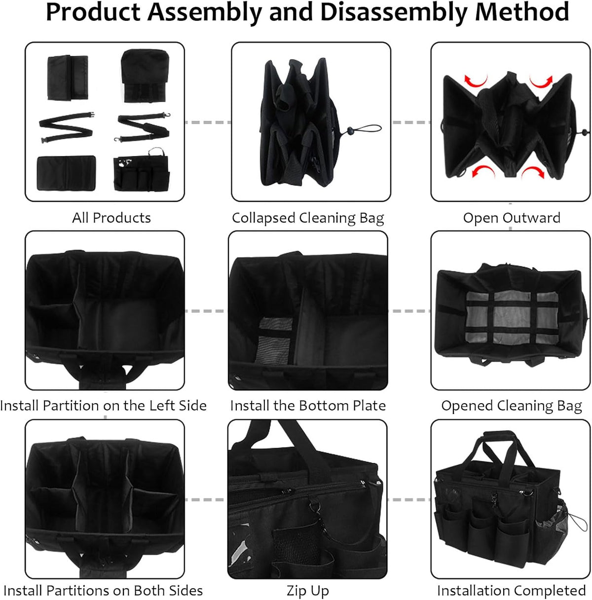 Cleaning Caddy Bag,Cleaning Caddy with Handle for Housekeepers,Black Square