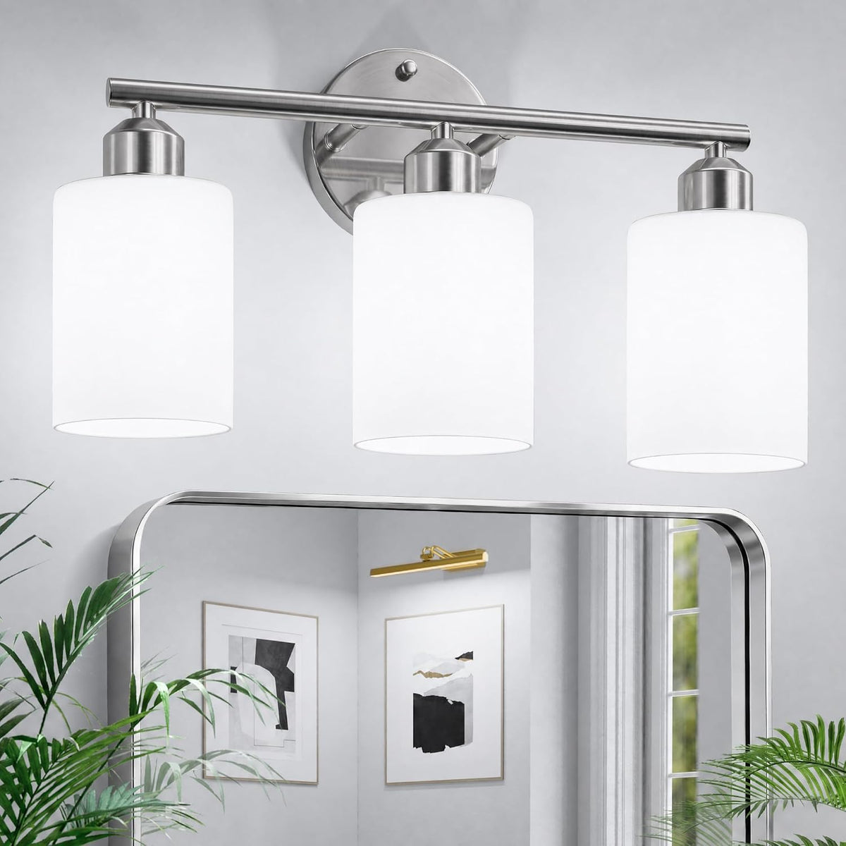 3-Light Bathroom Vanity Light Fixtures, Silver Finish, 17.3''