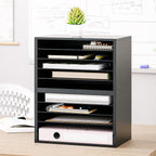 Ballucci 5 Tier Paper Organizer Letter Tray, Wood Desk File Organizer with Adjustable Shelves, Home Office School Letter/A4 Mail Sorter Magazine Holder - Black