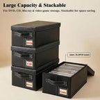 DVD Storage Boxes with Lid, 4 Pack Holds 104 DVD Cases Total, Stackable Leather Media Organizer for Blu ray, Video Game, CDs