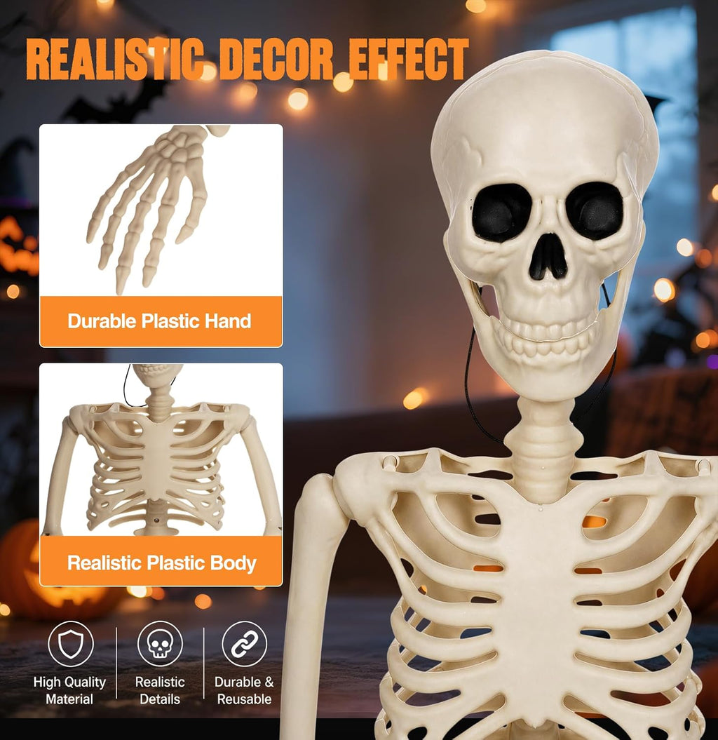 3PC 35.4" Halloween Skeleton with Dog, Posable Skeleton with Full Body Movable Joints for Halloween Decor, Well Made Hanging Plastic Skeleton for Indoor Outdoor Yard, Patio,Front Porch