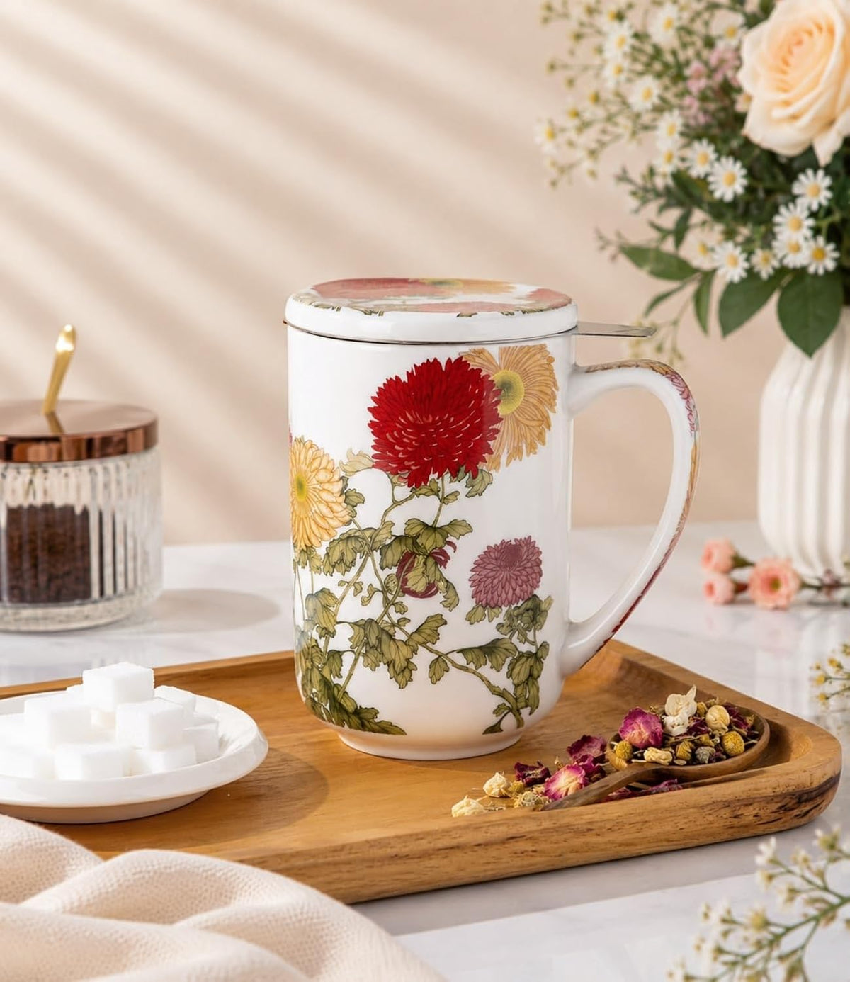 AmorArc Tea Cup With Infuser and Lid, 18oz Loose Leaf Tea Mug With Steeper