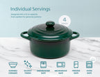 Kook Mini Cocotte, Lids, Handles, Dutch Oven, Set of 4, 12 oz, Forest Green