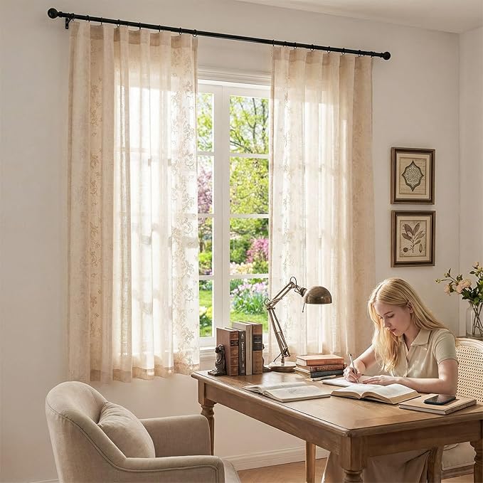 jinchan Evelyn Embroidered Linen Curtains 63 inch Floral Curtains - Image 6