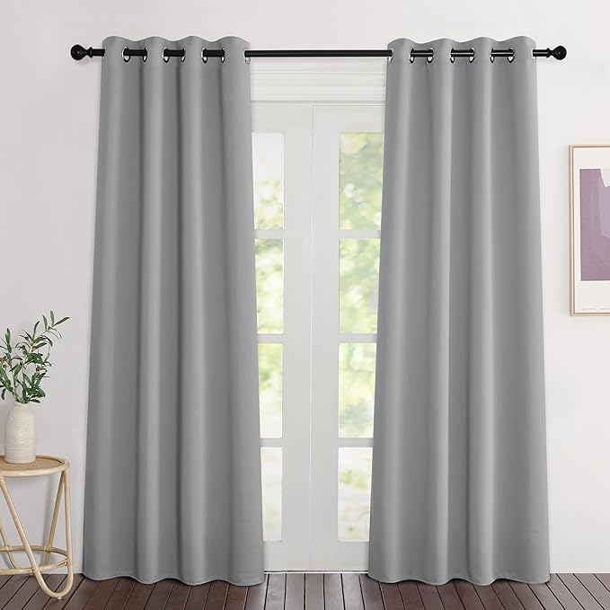 NICETOWN Silver Grey Curtains 84 inch Length 2 Panels, Grommet Thermal by NICETOWN