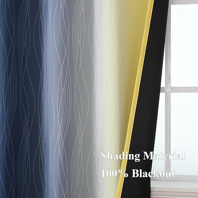 Estelar Textiler Navy Blue and Yellow Ombre Blackout Curtains 90 Inches Long 2 - Image 5