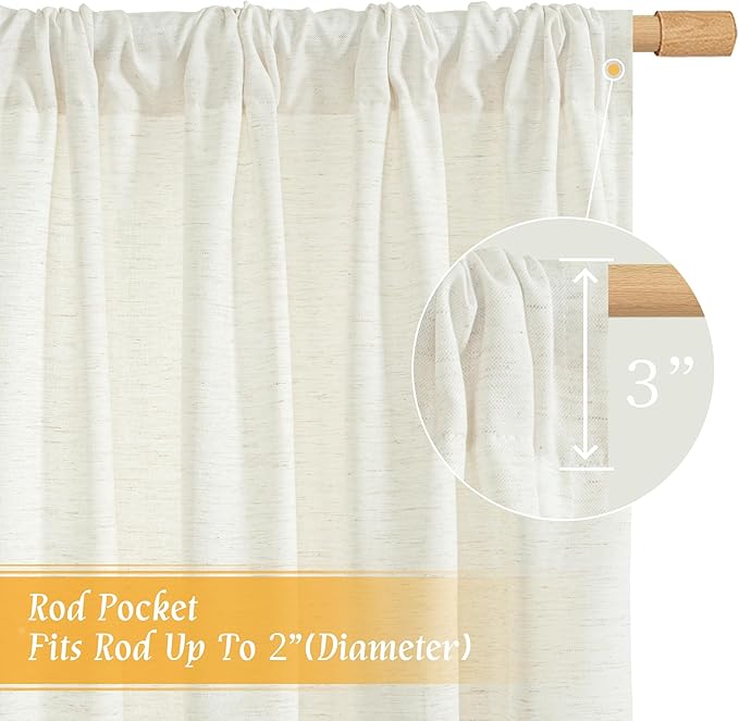 LAMIT Natural Linen Curtains 63 Inch Length - Image 3