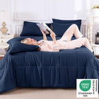 CozyLux Full Size Comforter Sets, 7-Piece Bed in a Bag, Navy Blue