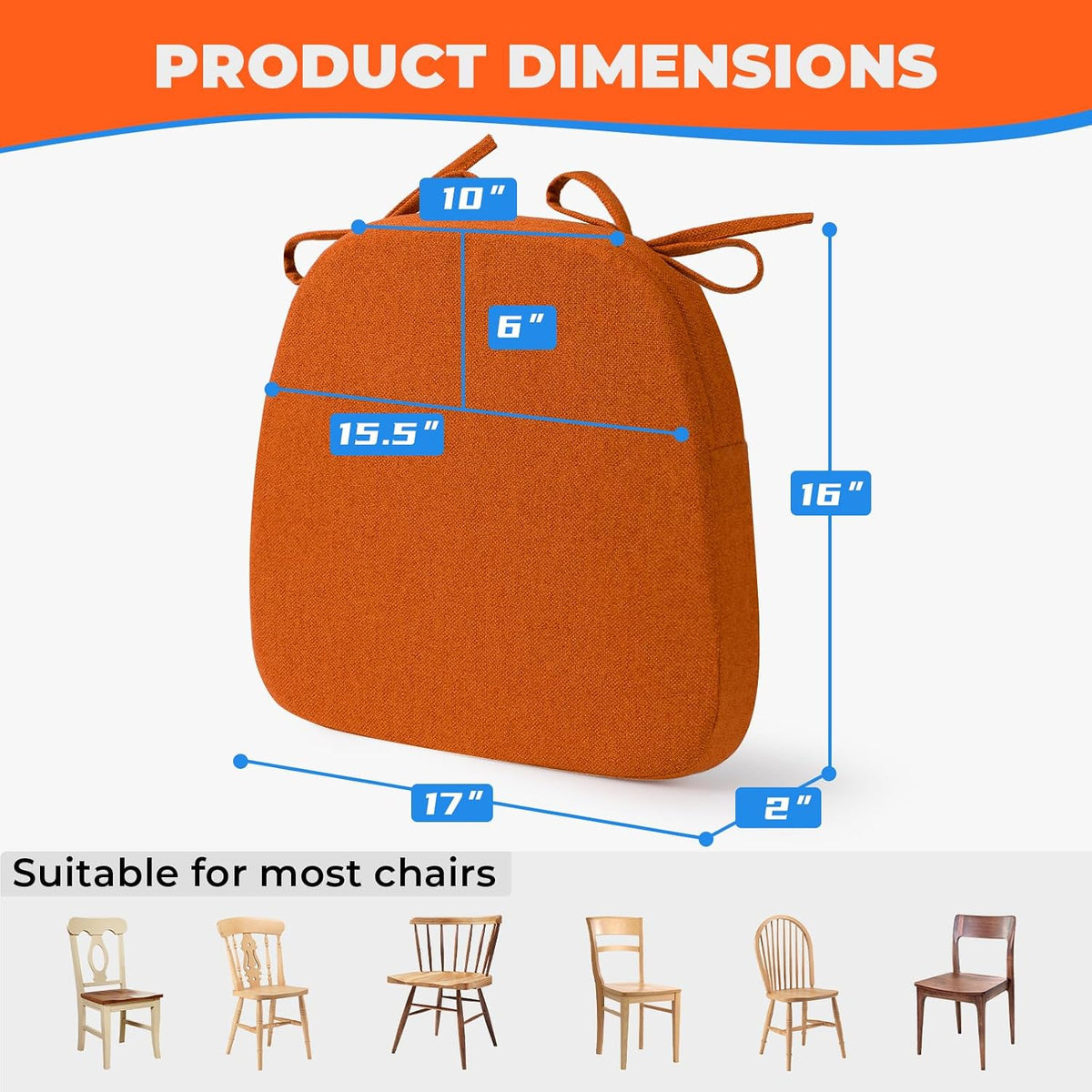 Sunsleek Chair Cushions for Dining Chairs D-Shaped Seat Cushions Chair Pads