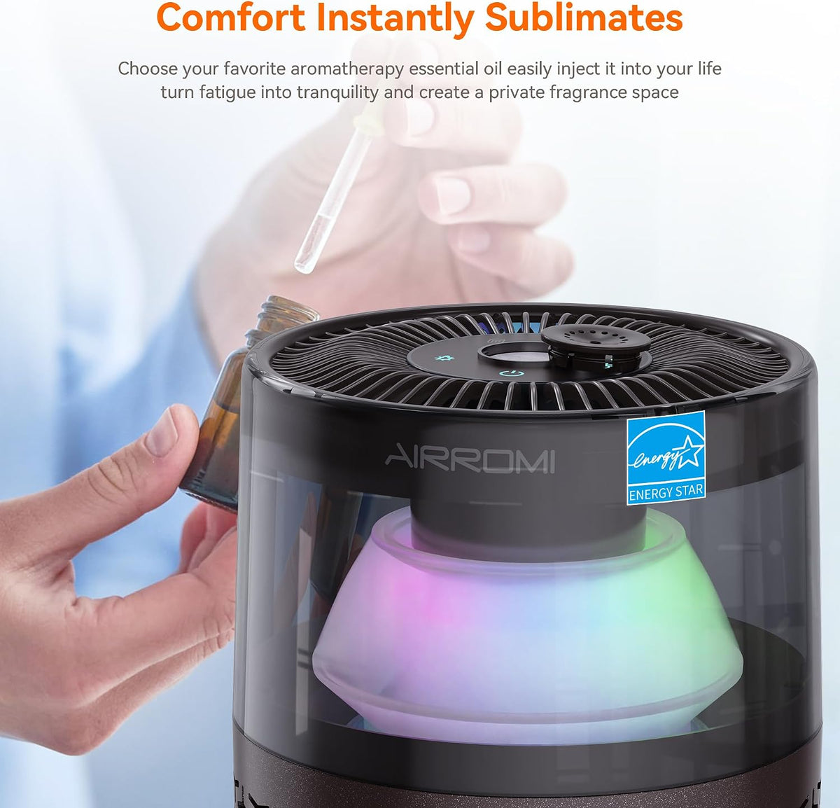 AIRROMI Pet Air Purifier for Home & Bedroom, HEPA Activated Carbon Filter, Removes Pet Dander & Odor, Allergies, Smoke, Hair, Night Light, Fragrance Sponge, Up to 658 ft², A2002 Tan