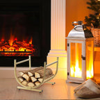 MyGift Modern Firewood Storage Rack with Brass Tone Metal U-Shape Frame, Compact Freestanding Fireplace Fire Starter Kindling Split Log Holder Elevated Wood Caddy