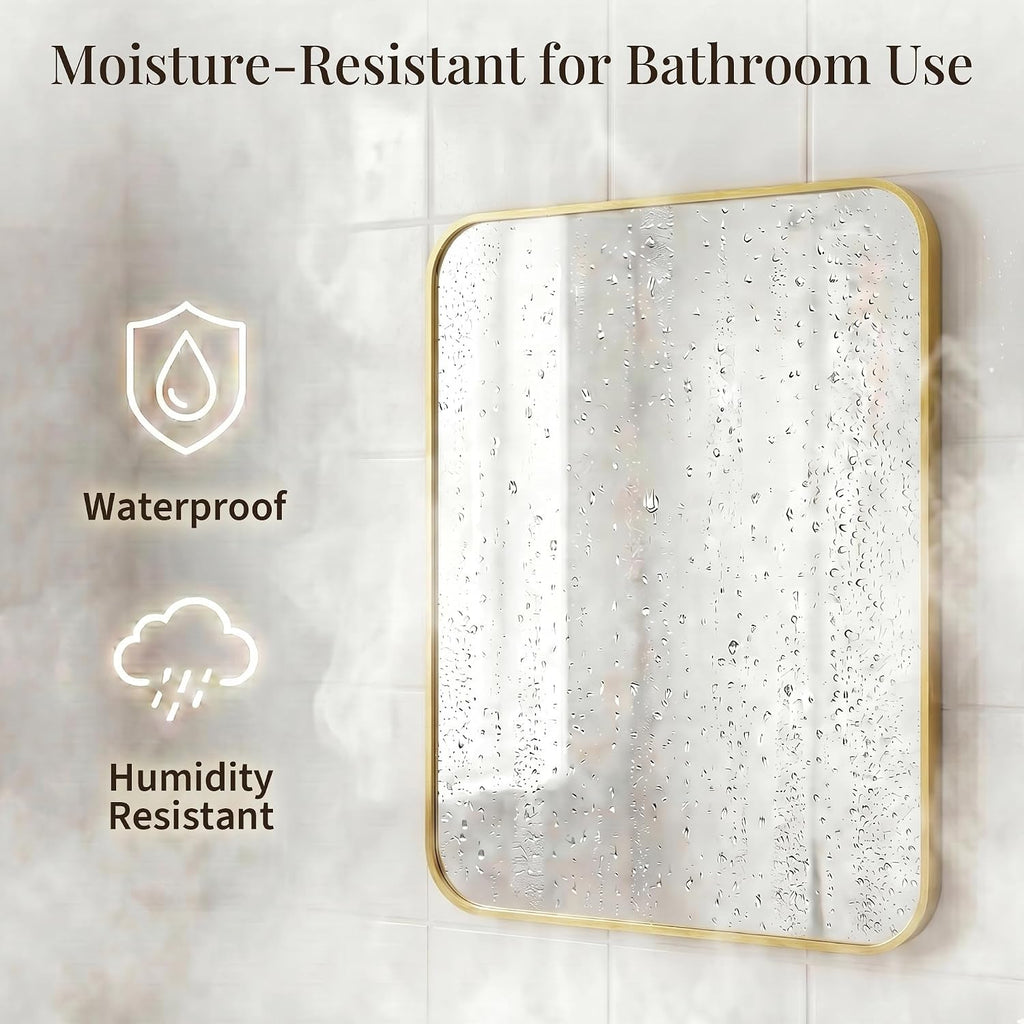 24x36 Inch Brushed Gold Rounded Rectangle Bathroom Vanity Mirror