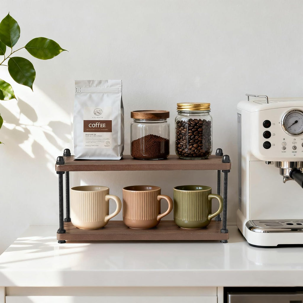 Mkono Coffee Station Organizer, 2 Tier Mug Shelf Coffee Bar Accessories