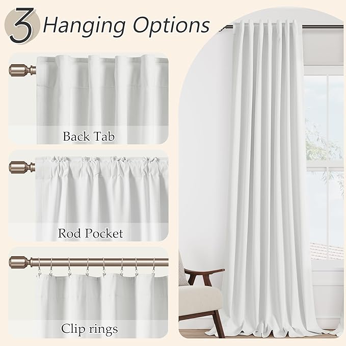 Guken Off White 100% Blackout Linen Curtains 90 Inch Length 2 Panels Set - Image 6
