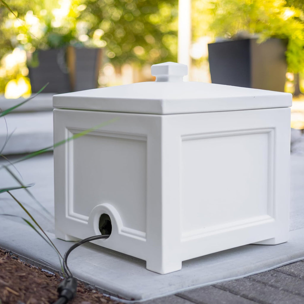 Mayne Cord Storage Bin, Outdoor Cable Management Box, White
