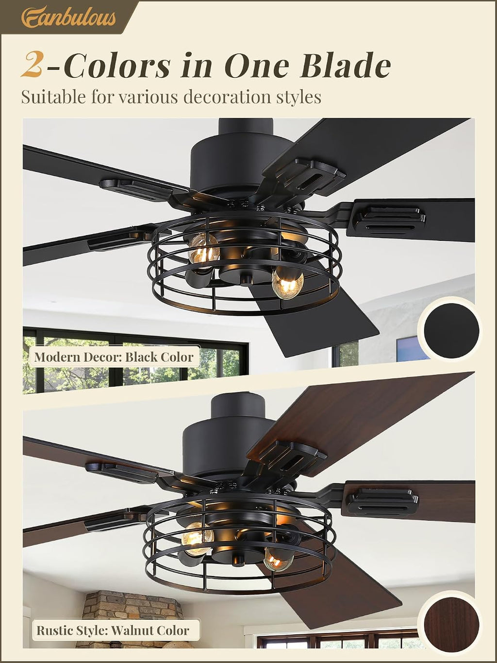 Fanbulous 42 Inch Farmhouse Rustic Ceiling Fan with Light & Remote