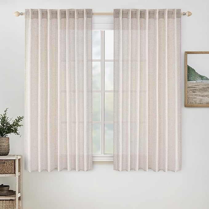 MIULEE White Linen Curtains 63 Inch Length 2 Panels by MIULEE