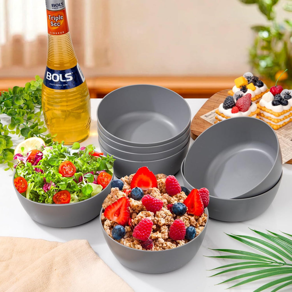 EI 8pcs Wheat Straw Bowls,28oz Unbreakable Cereal Bowls,Reusable Plastic Bowls,Microwave and Dishwasher Safe,BPA Free Lightweight Noodle/Fruit/Salad/Soup Bowls for Picnic,Dinner,Party