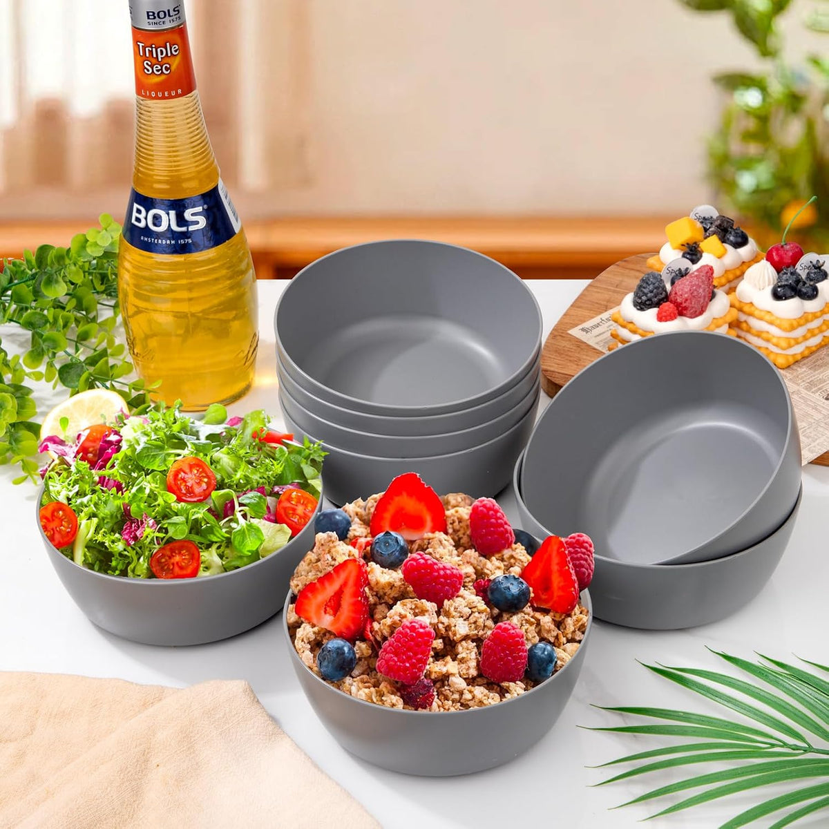 EI 8pcs Wheat Straw Bowls,28oz Unbreakable Cereal Bowls,Reusable Plastic Bowls,Microwave and Dishwasher Safe,BPA Free Lightweight Noodle/Fruit/Salad/Soup Bowls for Picnic,Dinner,Party
