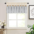 ASPMIZ Farmhouse Cotton Linen Valances for Windows, Boho Kitchen Curtains Valances with Rustic Button, Country Grey Striped Window Treatments Curtain Valance for Bathroom Cafe, 52 x 18 Inch, 1 Pannel