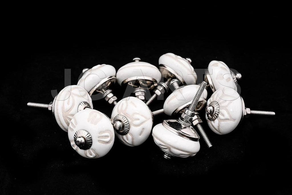 JGARTS 20 Knobs Cream White Hand Painted Ceramic Knobs Cabinet Drawer Pull