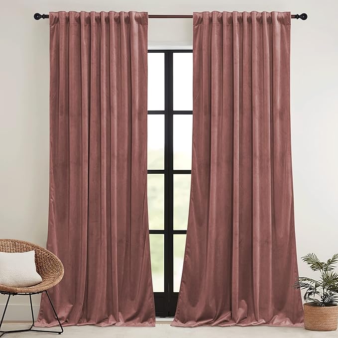 RYB HOME Pink Velvet Curtains 72 inches - Image 2