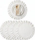 Round Ruffled Linen Blend Placemats, 15 Inch Scalloped Table Mats, Set of 4